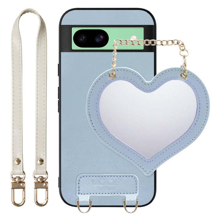 [ LOOF CHARM-SHELL Series ] Google Pixel 8a googlepixel8a Pixel8a ピクセル8a スマホケース  ハートのミラーチャーム付き シンプル 背面カバー スマホケース ストラップ付 本革 [ Google Pixel 8a ]