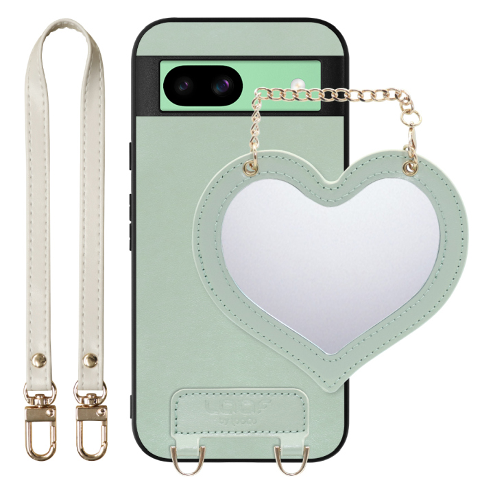 [ LOOF CHARM-SHELL Series ] Google Pixel 8a googlepixel8a Pixel8a ピクセル8a スマホケース  ハートのミラーチャーム付き シンプル 背面カバー スマホケース ストラップ付 本革 [ Google Pixel 8a ]