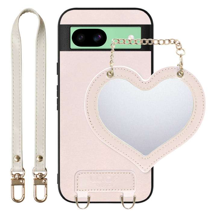 [ LOOF CHARM-SHELL Series ] Google Pixel 8a googlepixel8a Pixel8a ピクセル8a スマホケース  ハートのミラーチャーム付き シンプル 背面カバー スマホケース ストラップ付 本革 [ Google Pixel 8a ]