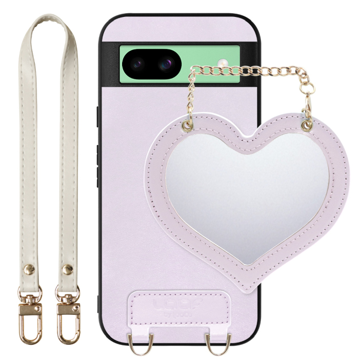 [ LOOF CHARM-SHELL Series ] Google Pixel 8a googlepixel8a Pixel8a ピクセル8a スマホケース  ハートのミラーチャーム付き シンプル 背面カバー スマホケース ストラップ付 本革 [ Google Pixel 8a ]
