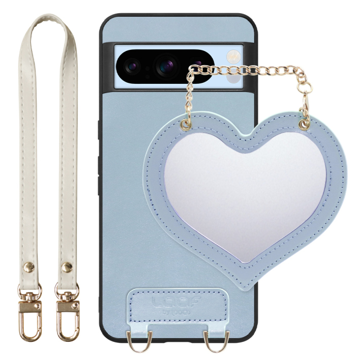 [ LOOF CHARM-SHELL Series ] Google pixel 8 Pro googlepixel8pro Pixel8 8Pro プロ ピクセル8Pro スマホケース  ハートのミラーチャーム付き シンプル 背面カバー スマホケース ストラップ付 本革 [ Google Pixel 8 Pro ]