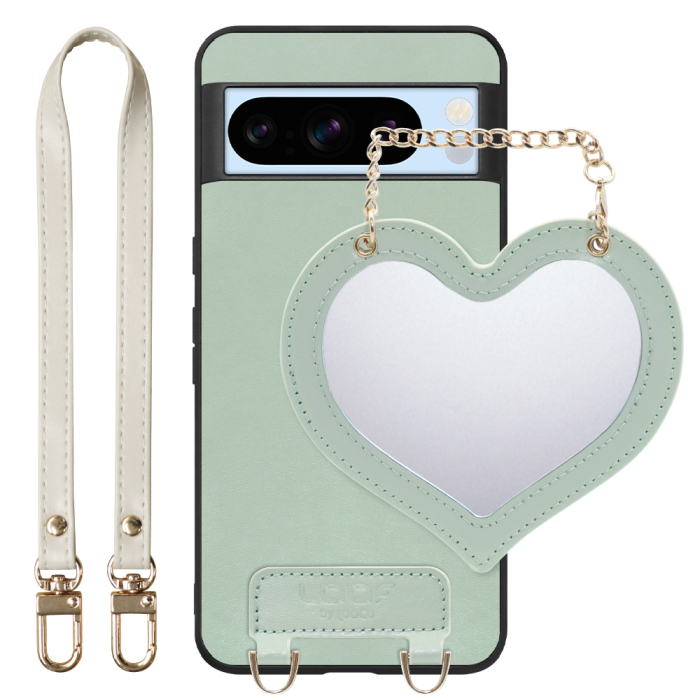 [ LOOF CHARM-SHELL Series ] Google pixel 8 Pro googlepixel8pro Pixel8 8Pro プロ ピクセル8Pro スマホケース  ハートのミラーチャーム付き シンプル 背面カバー スマホケース ストラップ付 本革 [ Google Pixel 8 Pro ]