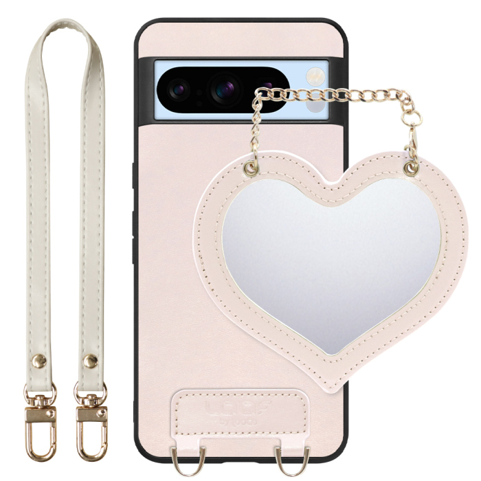 [ LOOF CHARM-SHELL Series ] Google pixel 8 Pro googlepixel8pro Pixel8 8Pro プロ ピクセル8Pro スマホケース  ハートのミラーチャーム付き シンプル 背面カバー スマホケース ストラップ付 本革 [ Google Pixel 8 Pro ]