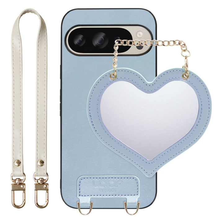 [ LOOF CHARM-SHELL Series ] Google Pixel 9 / 9 Pro Google Pixel9 Pixel9pro ピクセル9 ピクセル9プロ スマホケース  ハートのミラーチャーム付き シンプル 背面カバー スマホケース ストラップ付 本革 [ Google Pixel 9 / 9 Pro ]