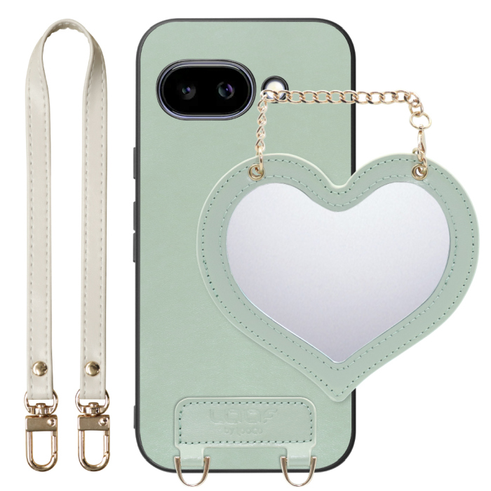 [ LOOF CHARM-SHELL Series ] Google Pixel 9a Google Pixel9a ピクセル9a スマホケース  ハートのミラーチャーム付き シンプル 背面カバー スマホケース ストラップ付 本革 [ Google Pixel 9a ]