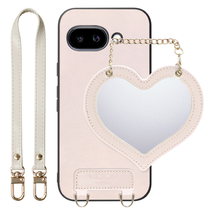[ LOOF CHARM-SHELL Series ] Google Pixel 9a Google Pixel9a ピクセル9a スマホケース  ハートのミラーチャーム付き シンプル 背面カバー スマホケース ストラップ付 本革 [ Google Pixel 9a ]