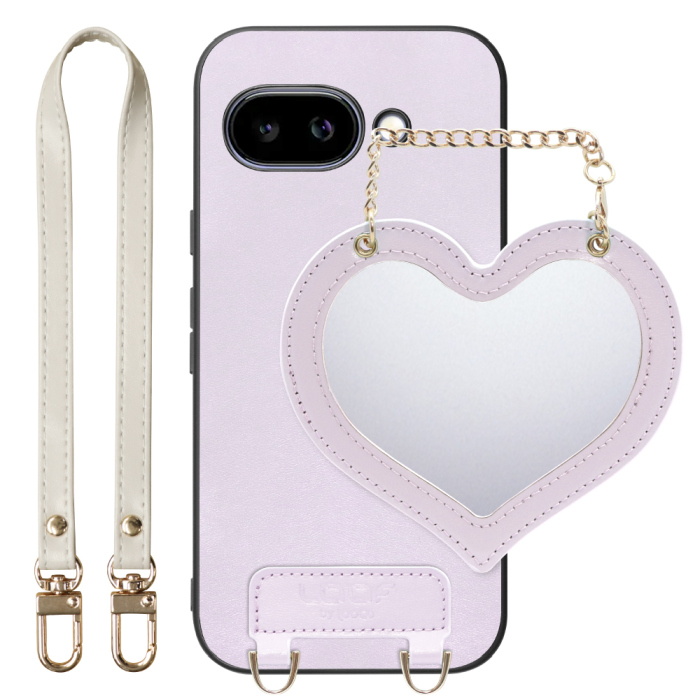 [ LOOF CHARM-SHELL Series ] Google Pixel 9a Google Pixel9a ピクセル9a スマホケース  ハートのミラーチャーム付き シンプル 背面カバー スマホケース ストラップ付 本革 [ Google Pixel 9a ]