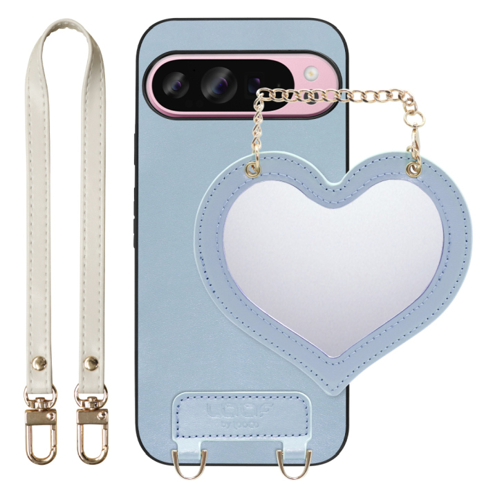 [ LOOF CHARM-SHELL Series ] Google Pixel 9 Pro XL Google Pixel9proxl ピクセル9プロXL スマホケース  ハートのミラーチャーム付き シンプル 背面カバー スマホケース ストラップ付 本革 [ Google Pixel 9 Pro XL ]