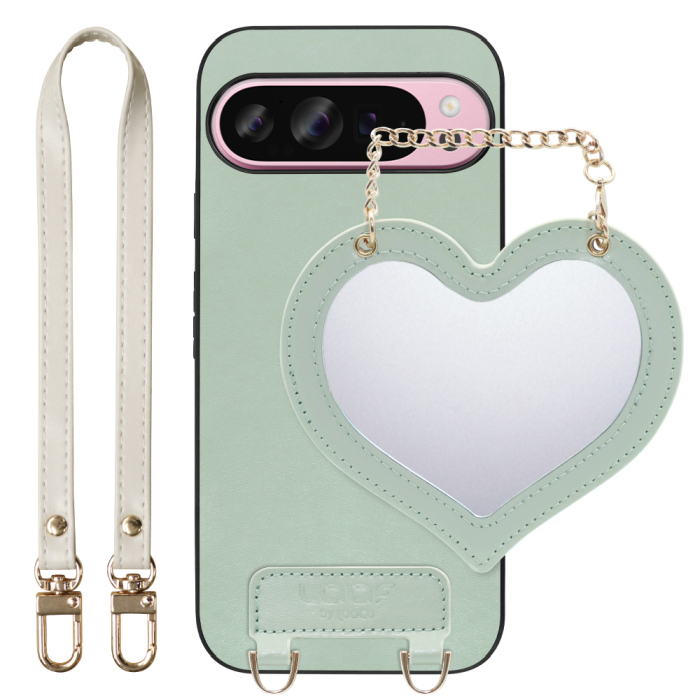 [ LOOF CHARM-SHELL Series ] Google Pixel 9 Pro XL Google Pixel9proxl ピクセル9プロXL スマホケース  ハートのミラーチャーム付き シンプル 背面カバー スマホケース ストラップ付 本革 [ Google Pixel 9 Pro XL ]