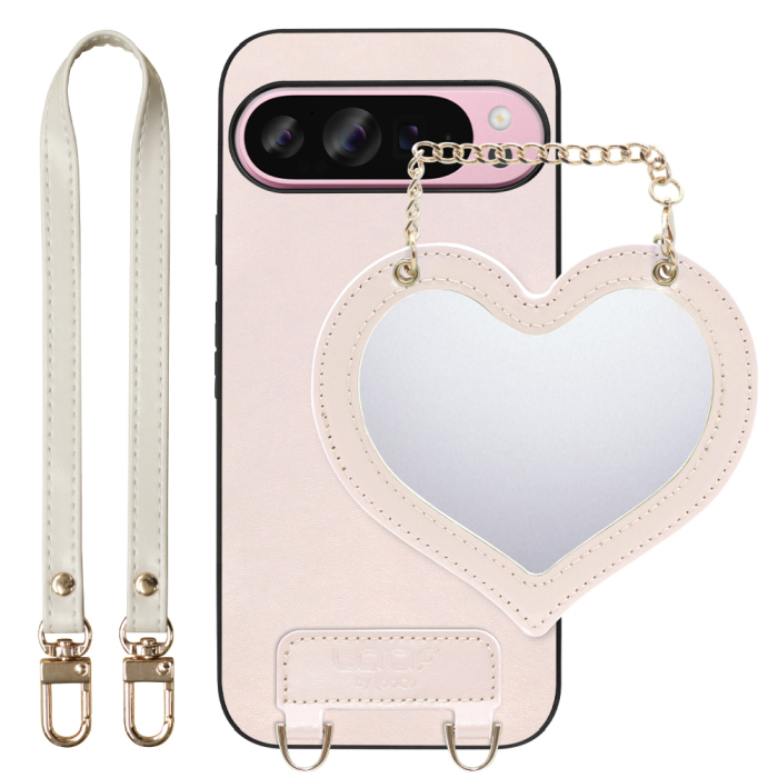 [ LOOF CHARM-SHELL Series ] Google Pixel 9 Pro XL Google Pixel9proxl ピクセル9プロXL スマホケース  ハートのミラーチャーム付き シンプル 背面カバー スマホケース ストラップ付 本革 [ Google Pixel 9 Pro XL ]