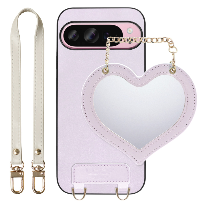 [ LOOF CHARM-SHELL Series ] Google Pixel 9 Pro XL Google Pixel9proxl ピクセル9プロXL スマホケース  ハートのミラーチャーム付き シンプル 背面カバー スマホケース ストラップ付 本革 [ Google Pixel 9 Pro XL ]
