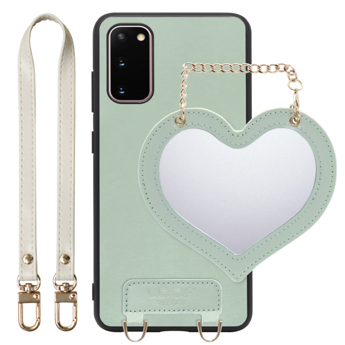 [ LOOF CHARM-SHELL Series ] Galaxy S20 5G SC-51A / SCG01 s205g スマホケース  ハートのミラーチャーム付き シンプル 背面カバー スマホケース ストラップ付 本革 [ Galaxy S20 5G ]