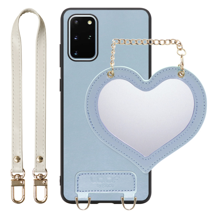[ LOOF CHARM-SHELL Series ] Galaxy S20+ 5G SC-52A / SCG02 s20plus S20 plus s20プラス s20+5g s20plus5g スマホケース  ハートのミラーチャーム付き シンプル 背面カバー スマホケース ストラップ付 本革 [ Galaxy S20+ 5G ]
