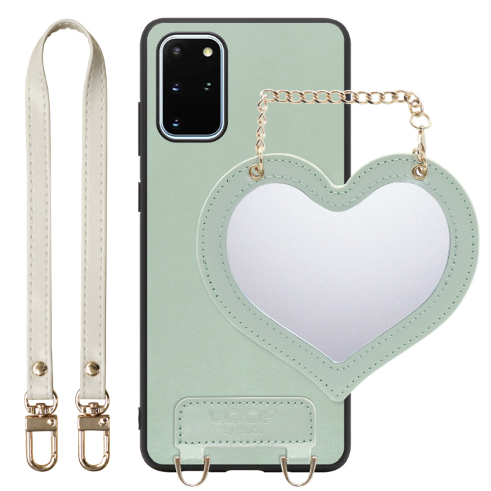 [ LOOF CHARM-SHELL Series ] Galaxy S20+ 5G SC-52A / SCG02 s20plus S20 plus s20プラス s20+5g s20plus5g スマホケース  ハートのミラーチャーム付き シンプル 背面カバー スマホケース ストラップ付 本革 [ Galaxy S20+ 5G ]