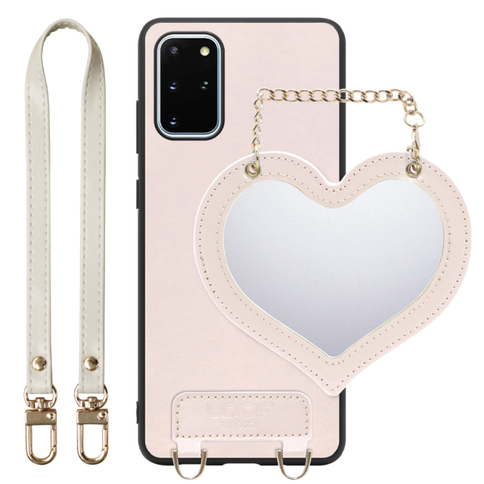 [ LOOF CHARM-SHELL Series ] Galaxy S20+ 5G SC-52A / SCG02 s20plus S20 plus s20プラス s20+5g s20plus5g スマホケース  ハートのミラーチャーム付き シンプル 背面カバー スマホケース ストラップ付 本革 [ Galaxy S20+ 5G ]
