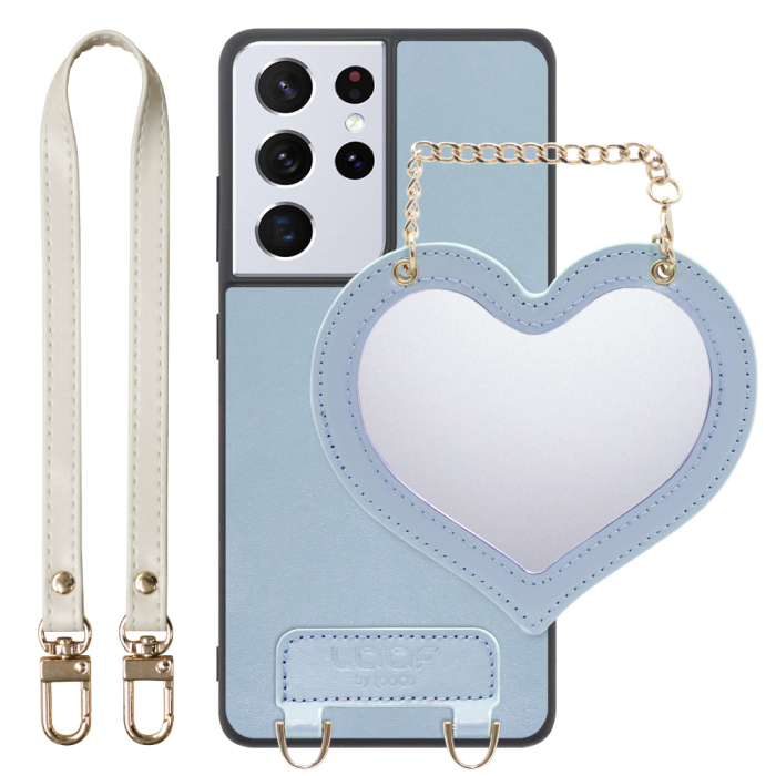 [ LOOF CHARM-SHELL Series ] Galaxy S21 Ultra 5G SC-52B s21ultra5g s21ultra スマホケース  ハートのミラーチャーム付き シンプル 背面カバー スマホケース ストラップ付 本革 [ Galaxy S21 Ultra 5G ]