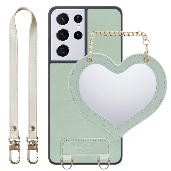 [ LOOF CHARM-SHELL Series ] Galaxy S21 Ultra 5G SC-52B s21ultra5g s21ultra スマホケース  ハートのミラーチャーム付き シンプル 背面カバー スマホケース ストラップ付 本革 [ Galaxy S21 Ultra 5G ]