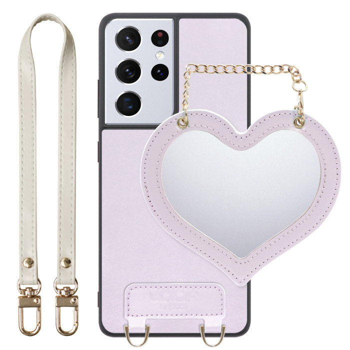 [ LOOF CHARM-SHELL Series ] Galaxy S21 Ultra 5G SC-52B s21ultra5g s21ultra スマホケース  ハートのミラーチャーム付き シンプル 背面カバー スマホケース ストラップ付 本革 [ Galaxy S21 Ultra 5G ]