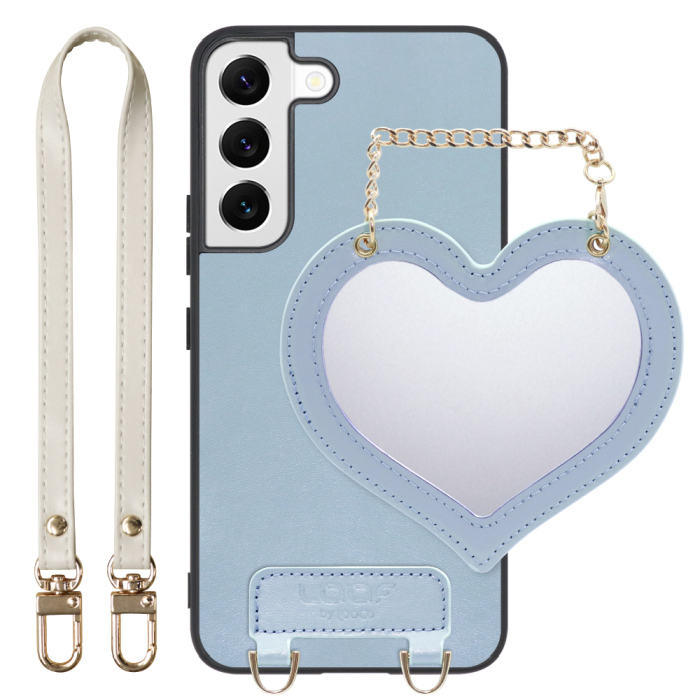 [ LOOF CHARM-SHELL Series ] Galaxy S22 SC-51C / SCG13  スマホケース  ハートのミラーチャーム付き シンプル 背面カバー スマホケース ストラップ付 本革 [ Galaxy S22 ]