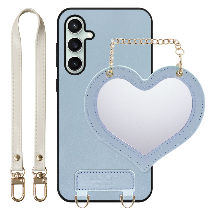 [ LOOF CHARM-SHELL Series ] Galaxy S23 FE s23fe スマホケース  ハートのミラーチャーム付き シンプル 背面カバー スマホケース ストラップ付 本革 [ Galaxy S23 FE ]