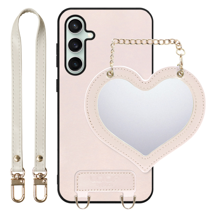 [ LOOF CHARM-SHELL Series ] Galaxy S23 FE s23fe スマホケース  ハートのミラーチャーム付き シンプル 背面カバー スマホケース ストラップ付 本革 [ Galaxy S23 FE ]