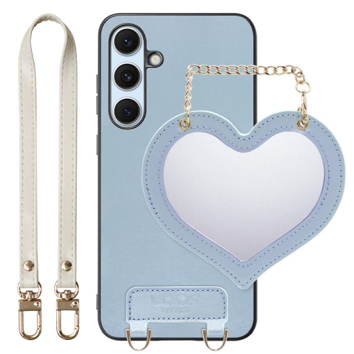 [ LOOF CHARM-SHELL Series ] Galaxy S24 FE SM-S721Q / SCG30 ギャラクシー s24fe スマホケース  ハートのミラーチャーム付き シンプル 背面カバー スマホケース ストラップ付 本革 [ Galaxy S24 FE ]
