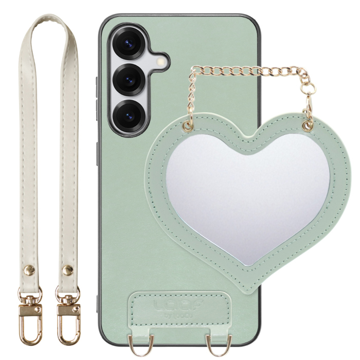[ LOOF CHARM-SHELL Series ] Galaxy S25 SC-51F スマホケース  ハートのミラーチャーム付き シンプル 背面カバー スマホケース ストラップ付 本革 [ Galaxy S25 ]