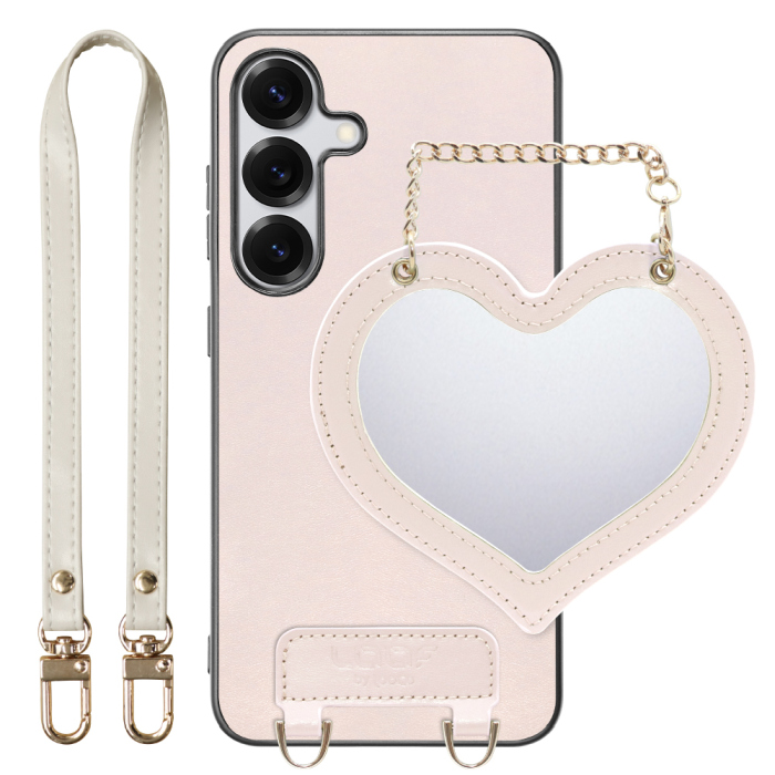[ LOOF CHARM-SHELL Series ] Galaxy S25 SC-51F スマホケース  ハートのミラーチャーム付き シンプル 背面カバー スマホケース ストラップ付 本革 [ Galaxy S25 ]