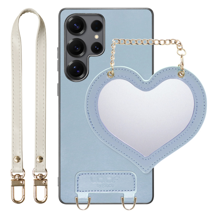 [ LOOF CHARM-SHELL Series ] Galaxy S25 Ultra SC-52F スマホケース  ハートのミラーチャーム付き シンプル 背面カバー スマホケース ストラップ付 本革 [ Galaxy S25 Ultra ]