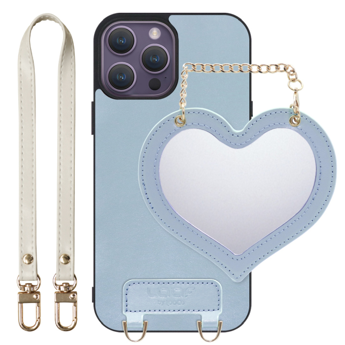 [ LOOF CHARM-SHELL Series ] iPhone 14 Pro Max iphone14promax 14promax プロマックス スマホケース  ハートのミラーチャーム付き シンプル 背面カバー スマホケース ストラップ付 本革 [ iPhone 14 Pro Max ]