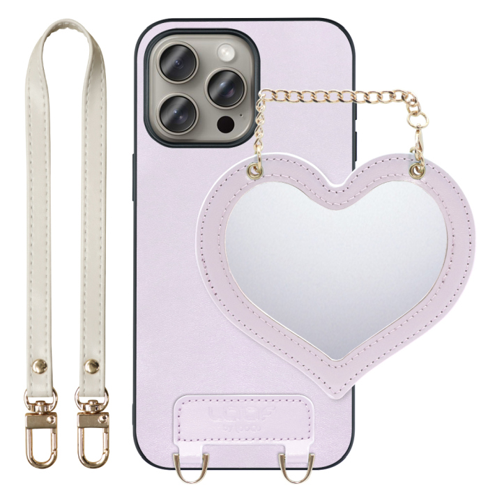 [ LOOF CHARM-SHELL Series ] iPhone 15 Pro Max iPhone15 Pro Max アイフォン15 プロ マックス iPhone 15 15ProMax アイフォン 15 スマホケース  ハートのミラーチャーム付き シンプル 背面カバー スマホケース ストラップ付 本革 [ iPhone 15 Pro Max ]