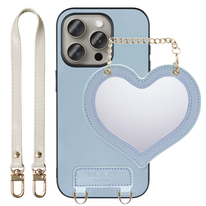 [ LOOF CHARM-SHELL Series ] iPhone 15 Pro iPhone15 Pro アイフォン15 プロ iPhone 15 Pro 15Pro アイフォン 15 スマホケース  ハートのミラーチャーム付き シンプル 背面カバー スマホケース ストラップ付 本革 [ iPhone 15 Pro ]