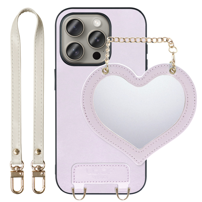 [ LOOF CHARM-SHELL Series ] iPhone 15 Pro iPhone15 Pro アイフォン15 プロ iPhone 15 Pro 15Pro アイフォン 15 スマホケース  ハートのミラーチャーム付き シンプル 背面カバー スマホケース ストラップ付 本革 [ iPhone 15 Pro ]