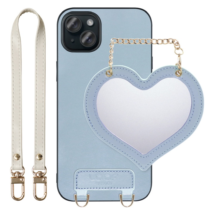 [ LOOF CHARM-SHELL Series ] iPhone 15 Plus iPhone15 Plus アイフォン15 プラス iPhone 15 Plus 15Plus アイフォン 15 スマホケース  ハートのミラーチャーム付き シンプル 背面カバー スマホケース ストラップ付 本革 [ iPhone 15 Plus ]