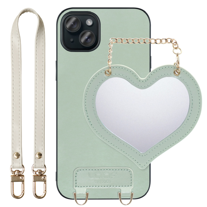 [ LOOF CHARM-SHELL Series ] iPhone 15 Plus iPhone15 Plus アイフォン15 プラス iPhone 15 Plus 15Plus アイフォン 15 スマホケース  ハートのミラーチャーム付き シンプル 背面カバー スマホケース ストラップ付 本革 [ iPhone 15 Plus ]