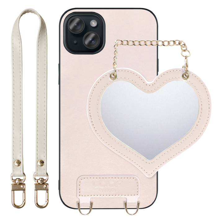 [ LOOF CHARM-SHELL Series ] iPhone 15 Plus iPhone15 Plus アイフォン15 プラス iPhone 15 Plus 15Plus アイフォン 15 スマホケース  ハートのミラーチャーム付き シンプル 背面カバー スマホケース ストラップ付 本革 [ iPhone 15 Plus ]