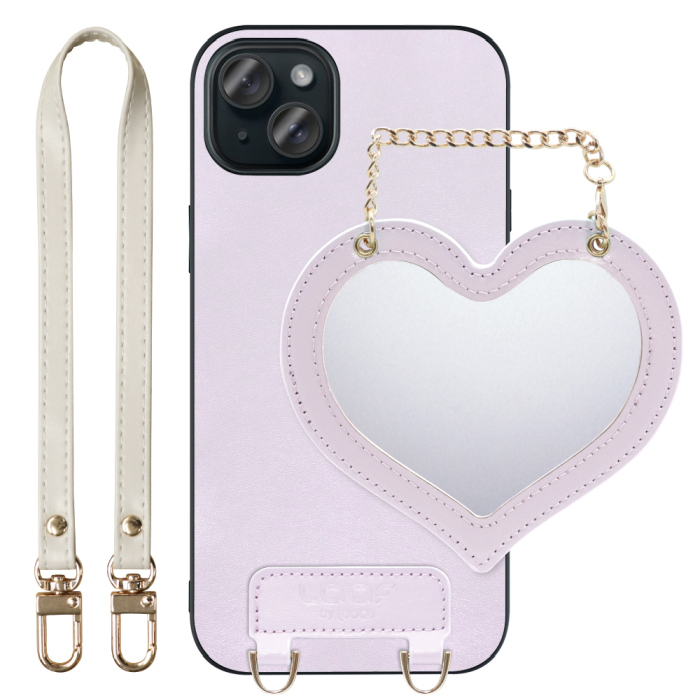 [ LOOF CHARM-SHELL Series ] iPhone 15 Plus iPhone15 Plus アイフォン15 プラス iPhone 15 Plus 15Plus アイフォン 15 スマホケース  ハートのミラーチャーム付き シンプル 背面カバー スマホケース ストラップ付 本革 [ iPhone 15 Plus ]