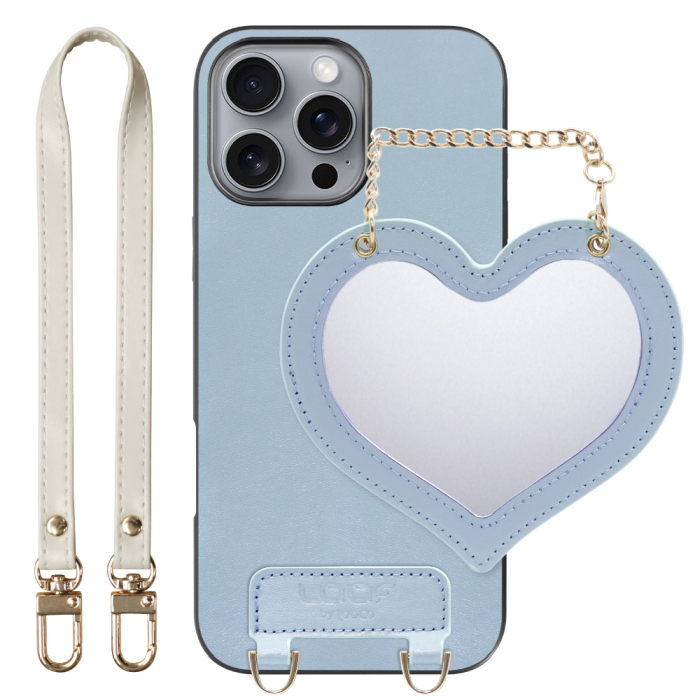 [ LOOF CHARM-SHELL Series ] iPhone 16 Pro Max iPhone16 Pro Max アイフォン16 プロ マックス スマホケース  ハートのミラーチャーム付き シンプル 背面カバー スマホケース ストラップ付 本革 [ iPhone 16 Pro Max ]
