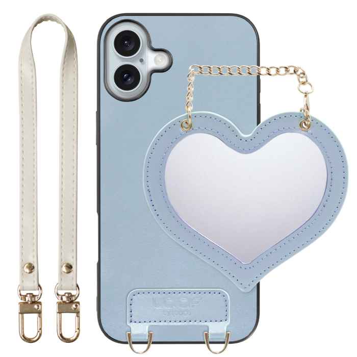 [ LOOF CHARM-SHELL Series ] iPhone 16 Plus iPhone16 Plus アイフォン16 プラス  スマホケース  ハートのミラーチャーム付き シンプル 背面カバー スマホケース ストラップ付 本革 [ iPhone 16 Plus ]