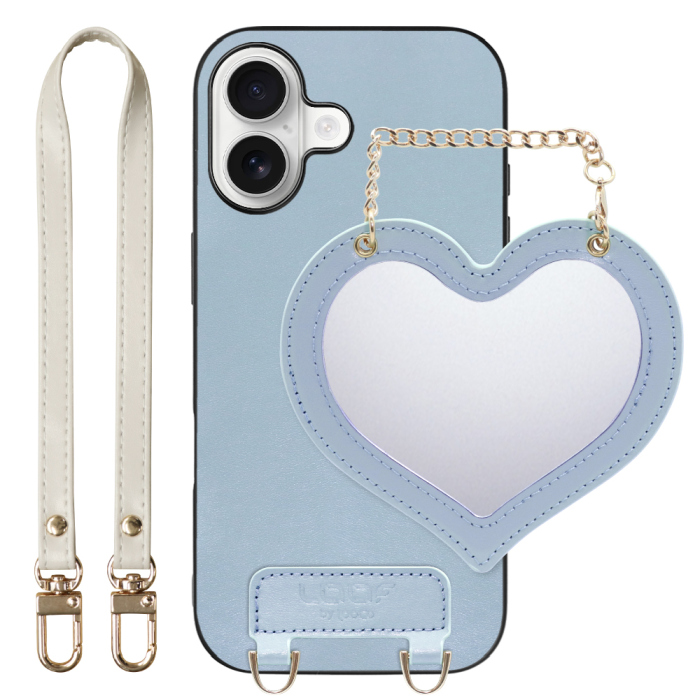 [ LOOF CHARM-SHELL Series ] iPhone 17 iPhone17 アイフォン17 iPhone 17 アイフォン 17 スマホケース  ハートのミラーチャーム付き シンプル 背面カバー スマホケース ストラップ付 本革 [ iPhone 17 用 ]