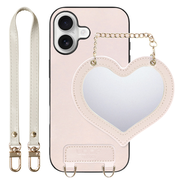 [ LOOF CHARM-SHELL Series ] iPhone 17 iPhone17 アイフォン17 iPhone 17 アイフォン 17 スマホケース  ハートのミラーチャーム付き シンプル 背面カバー スマホケース ストラップ付 本革 [ iPhone 17 用 ]