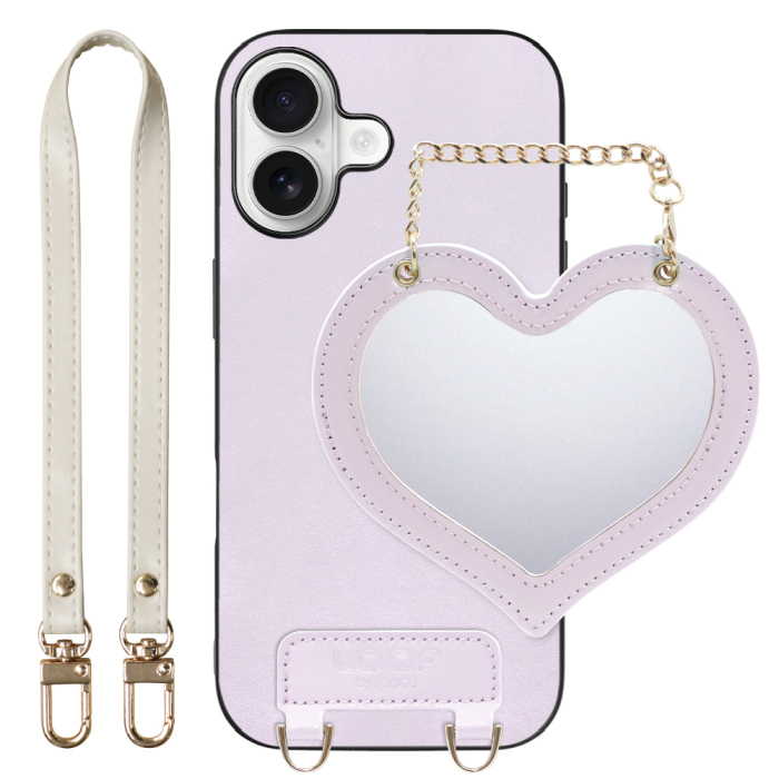 [ LOOF CHARM-SHELL Series ] iPhone 17 iPhone17 アイフォン17 iPhone 17 アイフォン 17 スマホケース  ハートのミラーチャーム付き シンプル 背面カバー スマホケース ストラップ付 本革 [ iPhone 17 用 ]