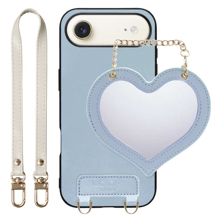 [ LOOF CHARM-SHELL Series ] iPhone Air iPhone Air アイフォン エア iPhoneAir スマホケース  ハートのミラーチャーム付き シンプル 背面カバー スマホケース ストラップ付 本革 [ iPhone Air 用 ]