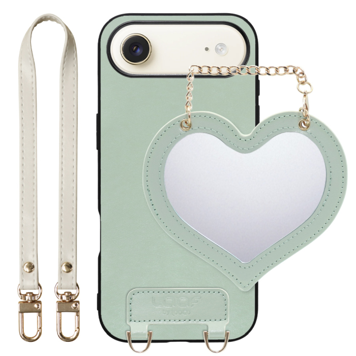 [ LOOF CHARM-SHELL Series ] iPhone Air iPhone Air アイフォン エア iPhoneAir スマホケース  ハートのミラーチャーム付き シンプル 背面カバー スマホケース ストラップ付 本革 [ iPhone Air 用 ]