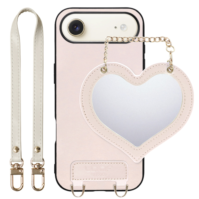 [ LOOF CHARM-SHELL Series ] iPhone Air iPhone Air アイフォン エア iPhoneAir スマホケース  ハートのミラーチャーム付き シンプル 背面カバー スマホケース ストラップ付 本革 [ iPhone Air 用 ]