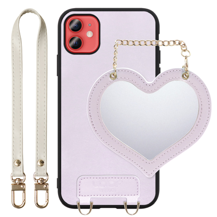 [ LOOF CHARM-SHELL Series ] iPhone 12 mini iphone12mini 12mini 12ミニ スマホケース  ハートのミラーチャーム付き シンプル 背面カバー スマホケース ストラップ付 本革 [ iPhone 12 mini ]