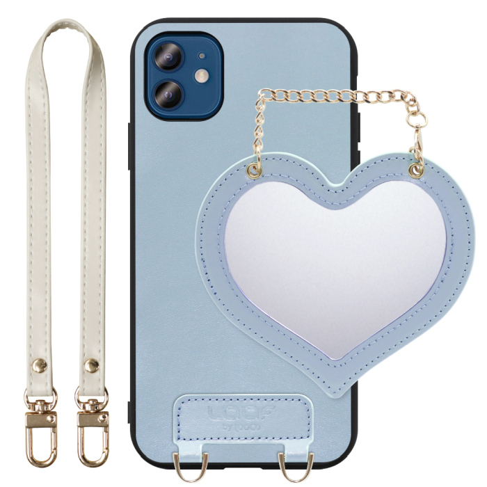 [ LOOF CHARM-SHELL Series ] iPhone 12 / 12 Pro iphone12 iphone12pro 12pro 12プロ スマホケース  ハートのミラーチャーム付き シンプル 背面カバー スマホケース ストラップ付 本革 [ iPhone 12 / 12 Pro ]