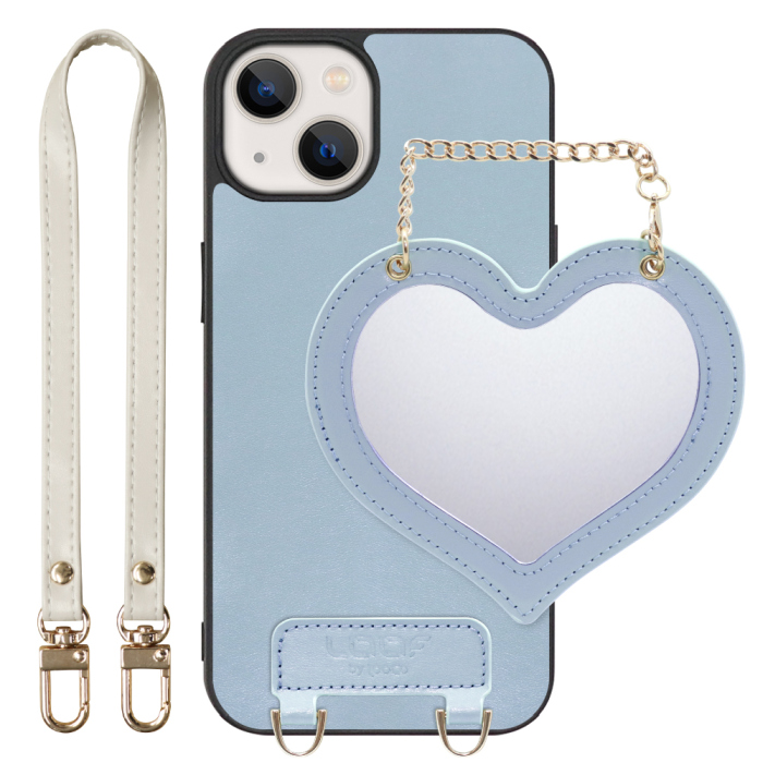 [ LOOF CHARM-SHELL Series ] iPhone 13 mini iphone13mini 13mini ミニ スマホケース  ハートのミラーチャーム付き シンプル 背面カバー スマホケース ストラップ付 本革 [ iPhone 13 mini ]