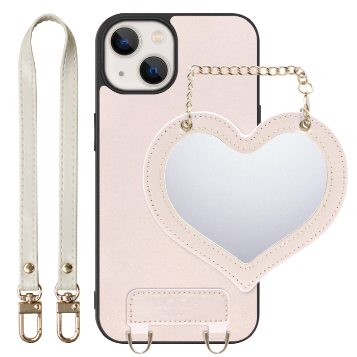 [ LOOF CHARM-SHELL Series ] iPhone 13 mini iphone13mini 13mini ミニ スマホケース  ハートのミラーチャーム付き シンプル 背面カバー スマホケース ストラップ付 本革 [ iPhone 13 mini ]