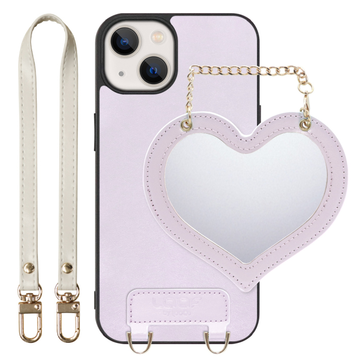 [ LOOF CHARM-SHELL Series ] iPhone 13 mini iphone13mini 13mini ミニ スマホケース  ハートのミラーチャーム付き シンプル 背面カバー スマホケース ストラップ付 本革 [ iPhone 13 mini ]